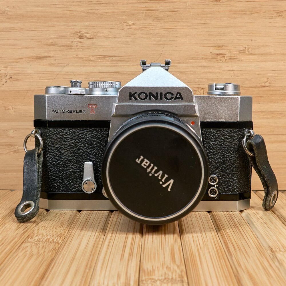 Vintage 60x Konica Autoreflex T SLR Camera, Konica Hexanon AR 28mm f/3.5 Lens